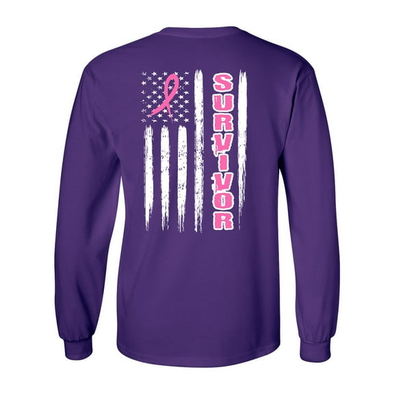 Breast Cancer Awareness T-shirt Cancer Survivor Pink Ribbon Long Sleeve Unisex Shirt-Purple-xxl