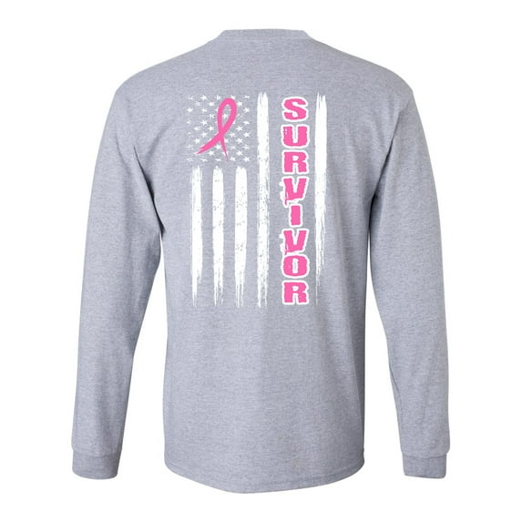 Breast Cancer Awareness T-shirt Cancer Survivor Pink Ribbon Long Sleeve Unisex Shirt-Sports Grey-medium