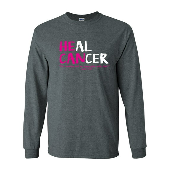 Breast Cancer Awareness T-shirt Heal Cancer Pink Ribbon Long Sleeve Unisex Shirt-Dark Heather-4xl