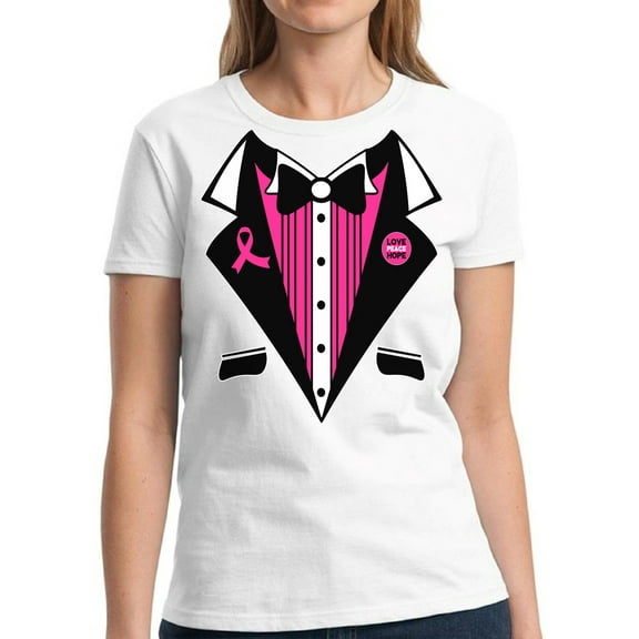 Breast Cancer Awareness T-shirt for Women - Cancer Tuxedo Tee Support