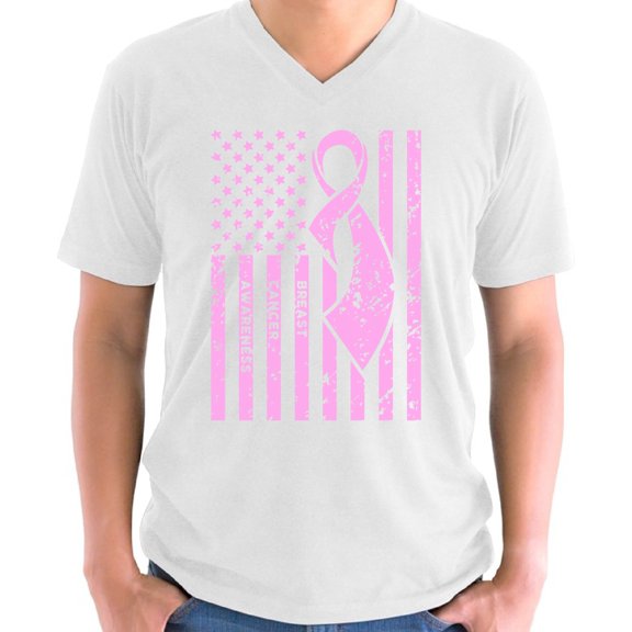 Breast Cancer Awareness TShirt for Men Awareness Mens V-Neck T-Shirt - S M L XL 2XL Graphic Tee - Pink Ribbon Gift Shirt for Him