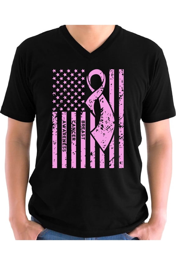 Breast Cancer Awareness TShirt for Men Awareness Mens V-Neck T-Shirt - S M L XL 2XL Graphic Tee - Pink Ribbon Gift Shirt for Him