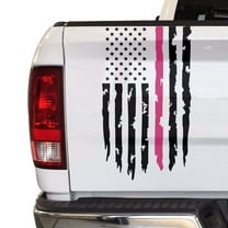 Breast Cancer Awareness Thin Pink Line Flag Distressed American USA US Flag Truck Tailgate Vinyl Decal - Compatible with most Pickup Trucks (11" x 20", Black & Pink)