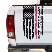 Breast Cancer Awareness Thin Pink Line Flag Faith Hope Love Distressed American USA US Flag Truck Tailgate Vinyl Decal Compatible with most Pickup Trucks (11" x 20", Black & Pink)