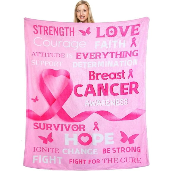 Breast Cancer Awareness Throw Blankets, Pink Ribbon Breast Cancer Survivor Gifts for Women, Pink Soft 50x60 Flannel Blankets for Couch, Bed, Sofa, Travel, Warm Inspirational Care Gift