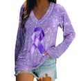 thumbnail image 1 of Breast Cancer Awareness Tops Women - V Neck Long Sleeve Loose Casual Shirts Support Ribbon Fight Campaign Month Solid Color Comfort Tee, 1 of 5