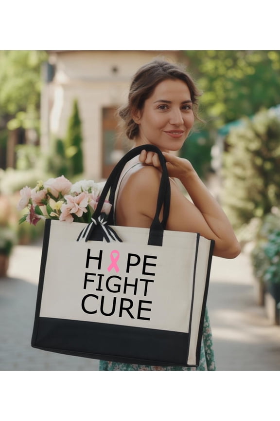 Breast Cancer Awareness Tote Bag Fight Hope Cure Ribbon