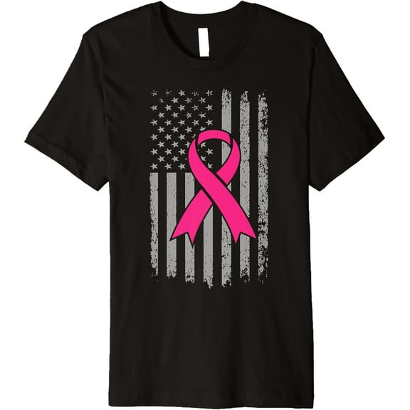 Breast Cancer Awareness USA Flag Pink Ribbon Premium T-Shirt