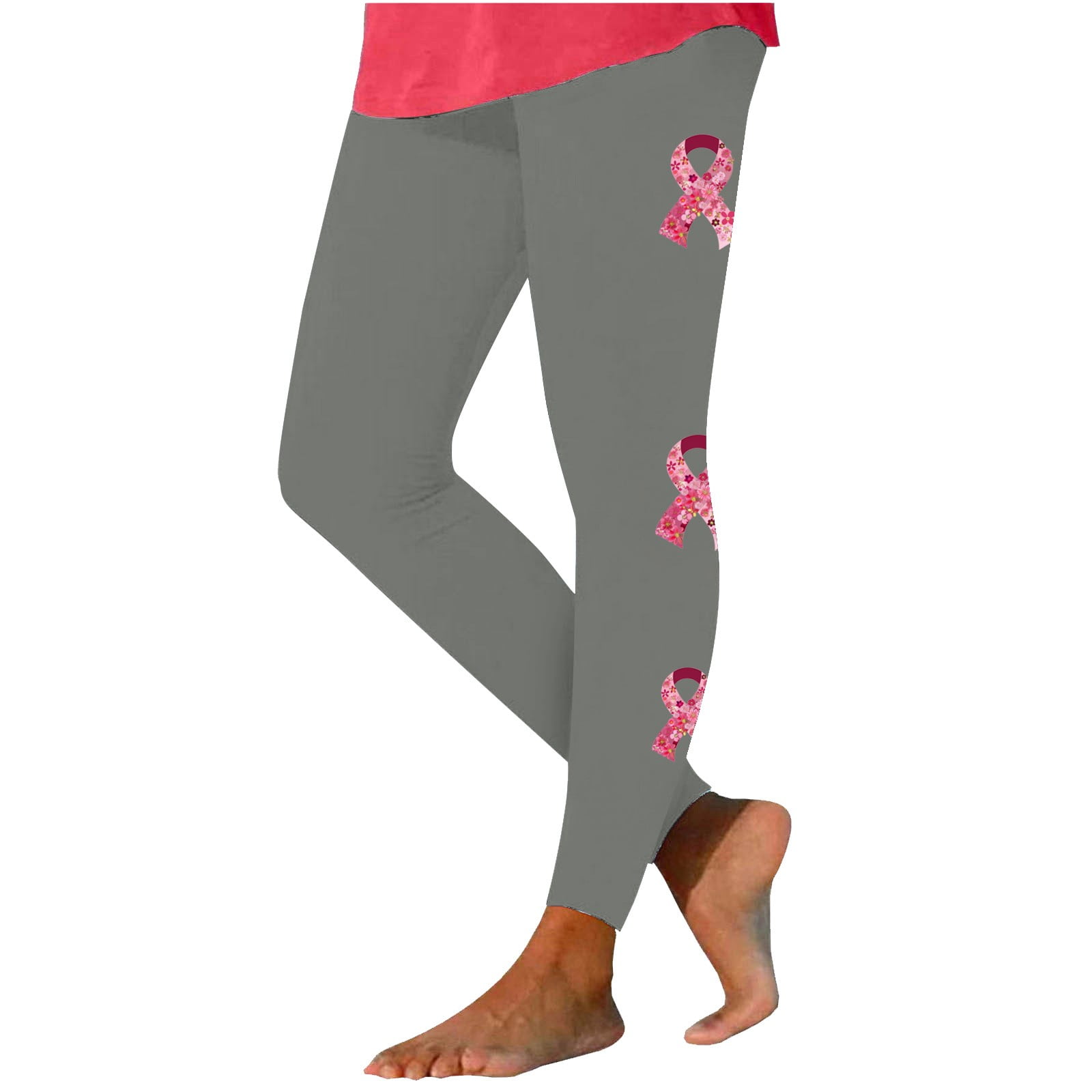 Breast Cancer Awareness Womens Pink Ribbon Leggings High Waisted Yoga Pants Stretchy Athletic Gym Running Tights