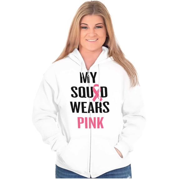 Breast Cancer BCA My Squad Wears Pink Womens Plus Size Graphic Zipper Hoodie Brisco Brands 2X