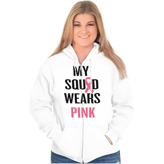 Breast Cancer BCA My Squad Wears Pink Womens Plus Size Graphic Zipper Hoodie Brisco Brands 3X