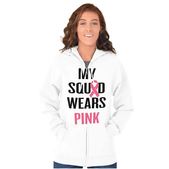 Breast Cancer BCA My Squad Wears Pink Zip Hoodie Sweatshirt Women Brisco Brands S