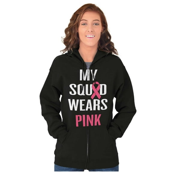 Breast Cancer BCA My Squad Wears Pink Zip Hoodie Sweatshirt Women Brisco Brands S