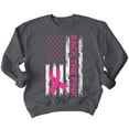 thumbnail image 1 of Breast Cancer Back The Pink American Flag US Crewneck Sweatshirt, L, Charcoal, 1 of 4