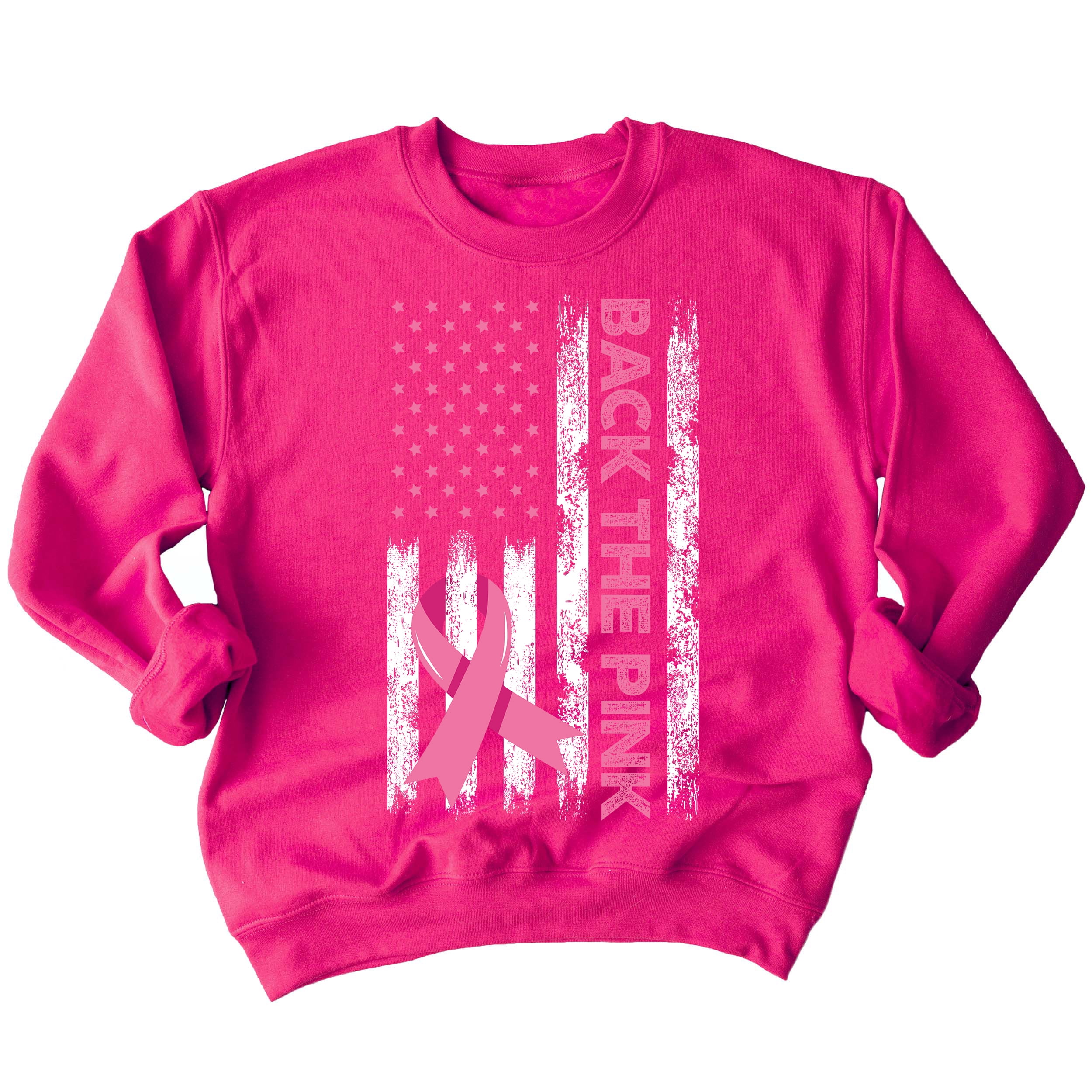 Breast Cancer Back The Pink American Flag US Crewneck Sweatshirt, S ...