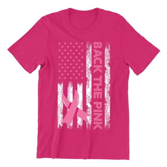 Breast Cancer Back The Pink American Flag US Unisex Men's T-shirt, 2XL, Cyber Pink