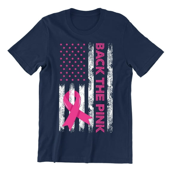 Breast Cancer Back The Pink American Flag US Unisex Men's T-shirt, 2XL, Navy