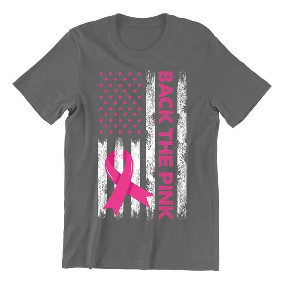 Breast Cancer Back The Pink American Flag US Unisex Men's T-shirt, 3XL, Charcoal