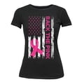 thumbnail image 1 of Breast Cancer Back The Pink American Flag US Women's T-shirt, 2XL, Black, 1 of 4