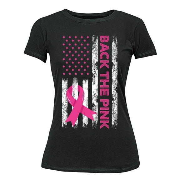Breast Cancer Back The Pink American Flag US Women's T-shirt, 2XL, Black