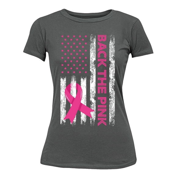 Breast Cancer Back The Pink American Flag US Women's T-shirt, M, Charcoal