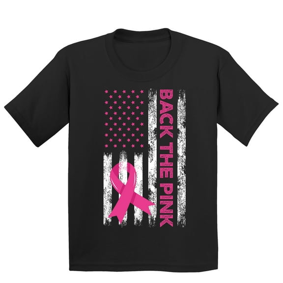 Breast Cancer Back The Pink American Flag US Youth T-shirt, XL, Black