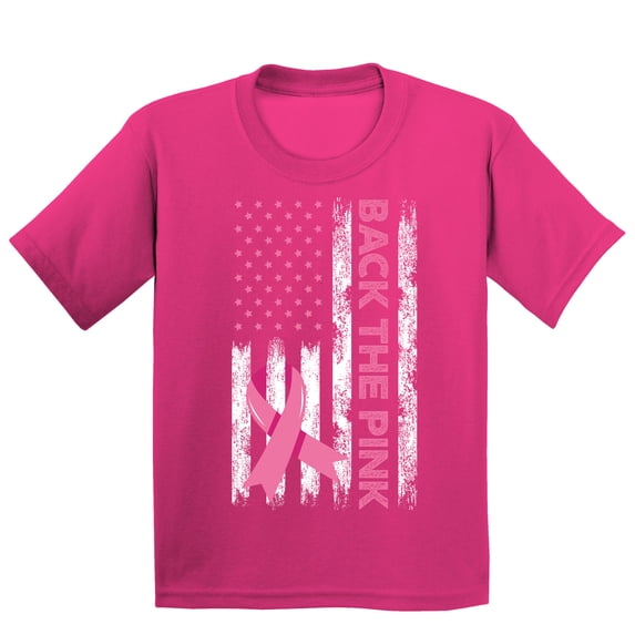 Breast Cancer Back The Pink American Flag US Youth T-shirt, XS, Cyber Pink