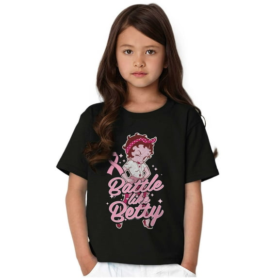 Breast Cancer Battle Like Betty Boop Girls Kids T Shirt Tees Teen Brisco Brands XS