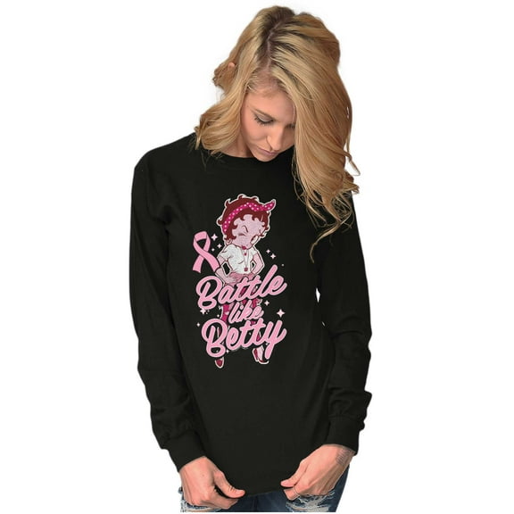Breast Cancer Battle Like Betty Boop Women Plus Size Long Sleeve Tee Brisco Brands 2X