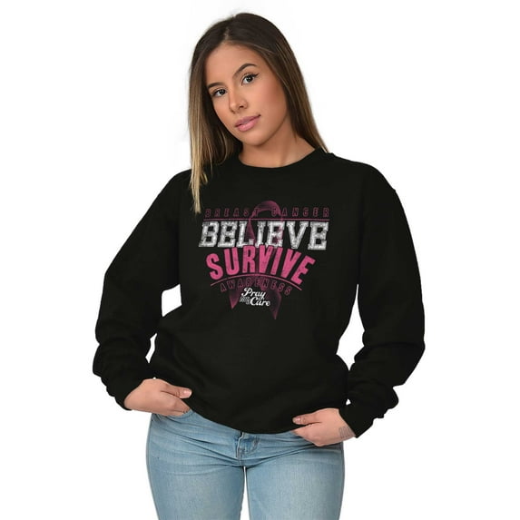 Breast Cancer Believe Survive Aware Women Crewneck Sweatshirt Brisco Brands X