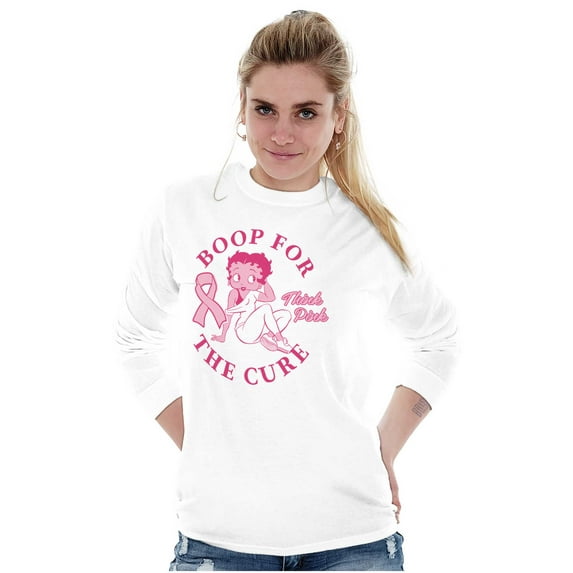 Breast Cancer Betty Boop For The Cure Women Plus Size Long Sleeve Tee Brisco Brands 2X