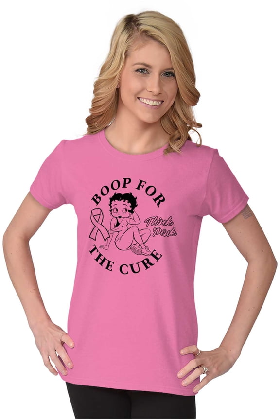Breast Cancer Betty Boop For The Cure Women's T Shirt Ladies Tee Brisco Brands X