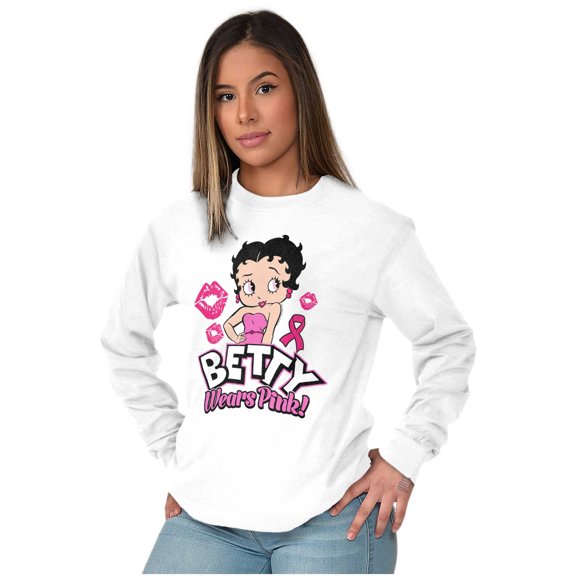 Breast Cancer Betty Wears Pink Ribbon Women's Long Sleeve T Shirt Brisco Brands S