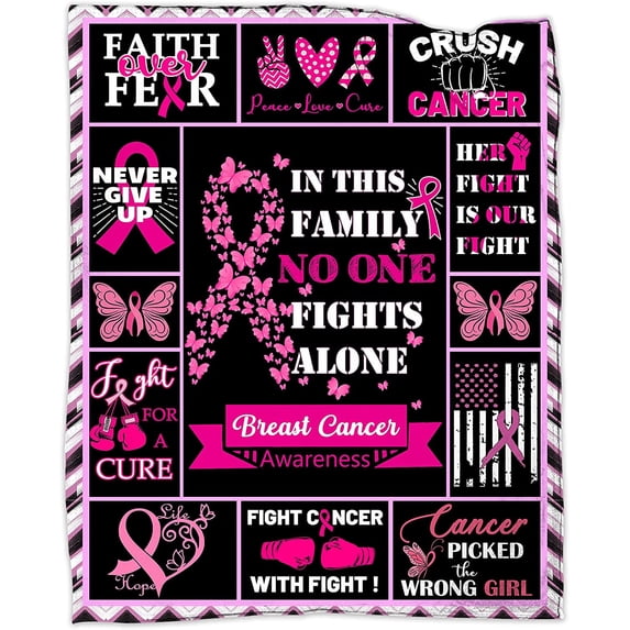 Breast Cancer Blanket Gift, Breast Cancer Inspirationa Blanket Gift Flannel Throw Blankets, Breast Cancer Awareness Pink Ribbon Survivor Healing Warm Soft Flannel 50x60inches Throws Blanket for Woman