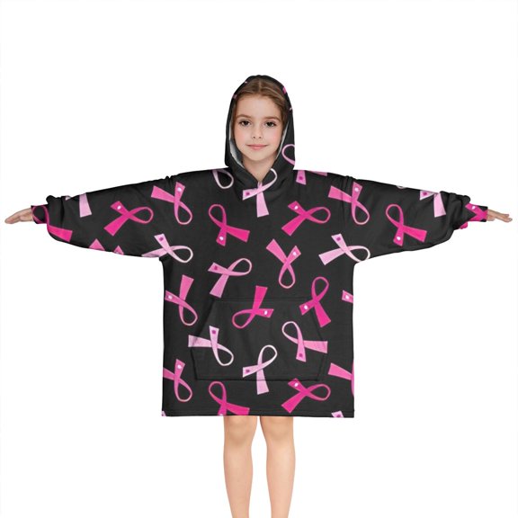 Breast Cancer Blanket Hoodies for Kids 6-13YR Oversize Wearable Blanket Hoodies for Boys Girls Teens