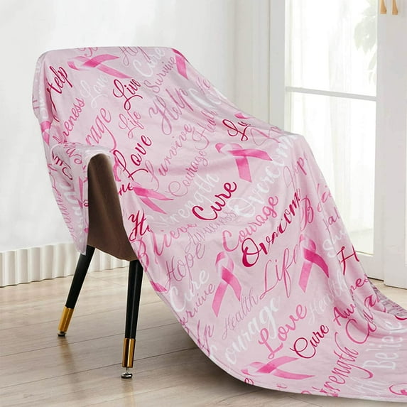 Breast Cancer Blanket Pink Ribbon Throw Blankets Soft Flannel Breast Cancer Awareness Blankets and Throws Breast Cancer Survivor Gifts for Women
