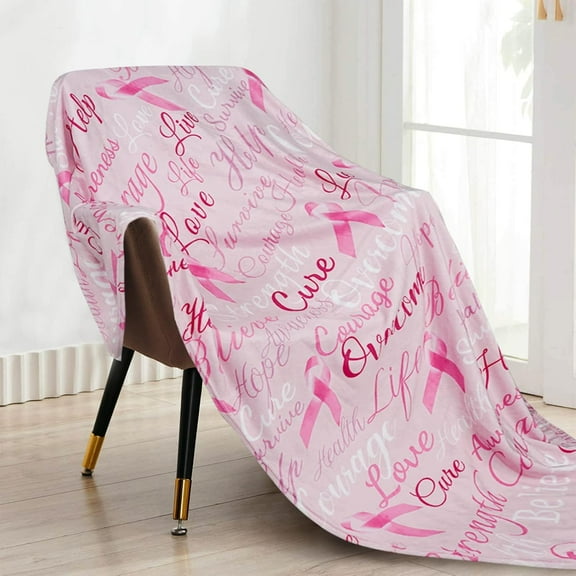 Breast Cancer Blanket Pink Ribbon Throw Blankets Soft Flannel Breast Cancer Awareness Blankets and Throws Breast Cancer Survivor Gifts for Women