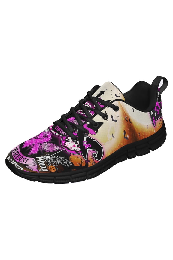 Breast Cancer Boo Halloween Running Shoes Sneakers Mesh Black Size 3.5