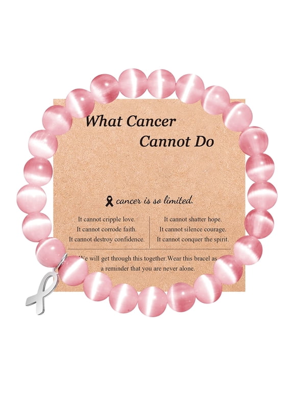 Breast Cancer Bracelet - Natural Stone Beads with Ribbon Charm Inspirational Gifts for Women