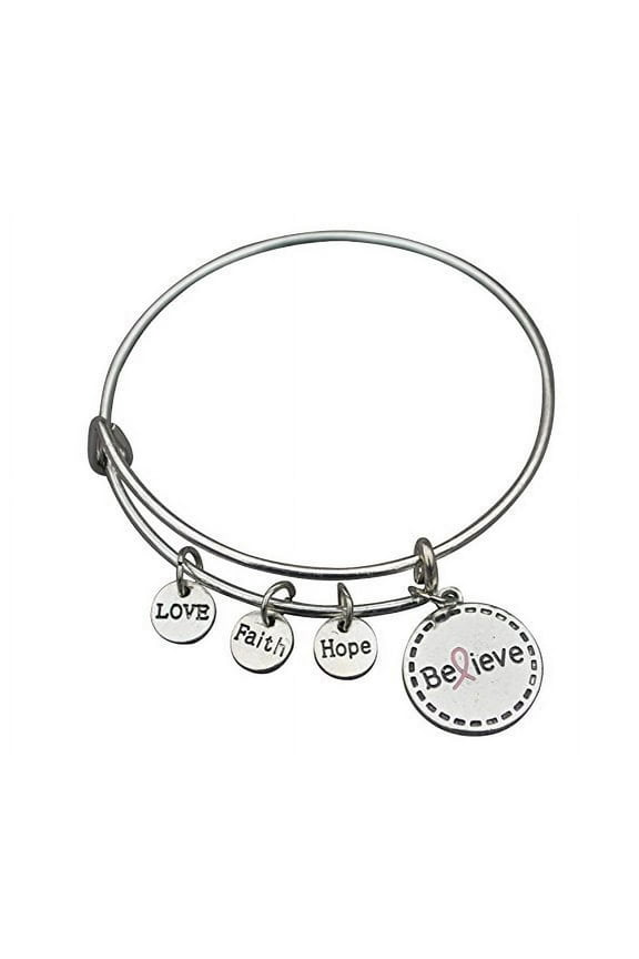 Breast Cancer Bracelet, Pink Ribbon Bangle Bracelet, Cancer Awareness, Cancer Gift