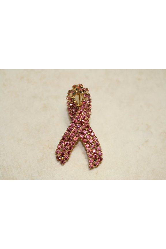 Breast Cancer Brooch, Pink Rhinestone Crystal Awareness Ribbon Pin Brooch