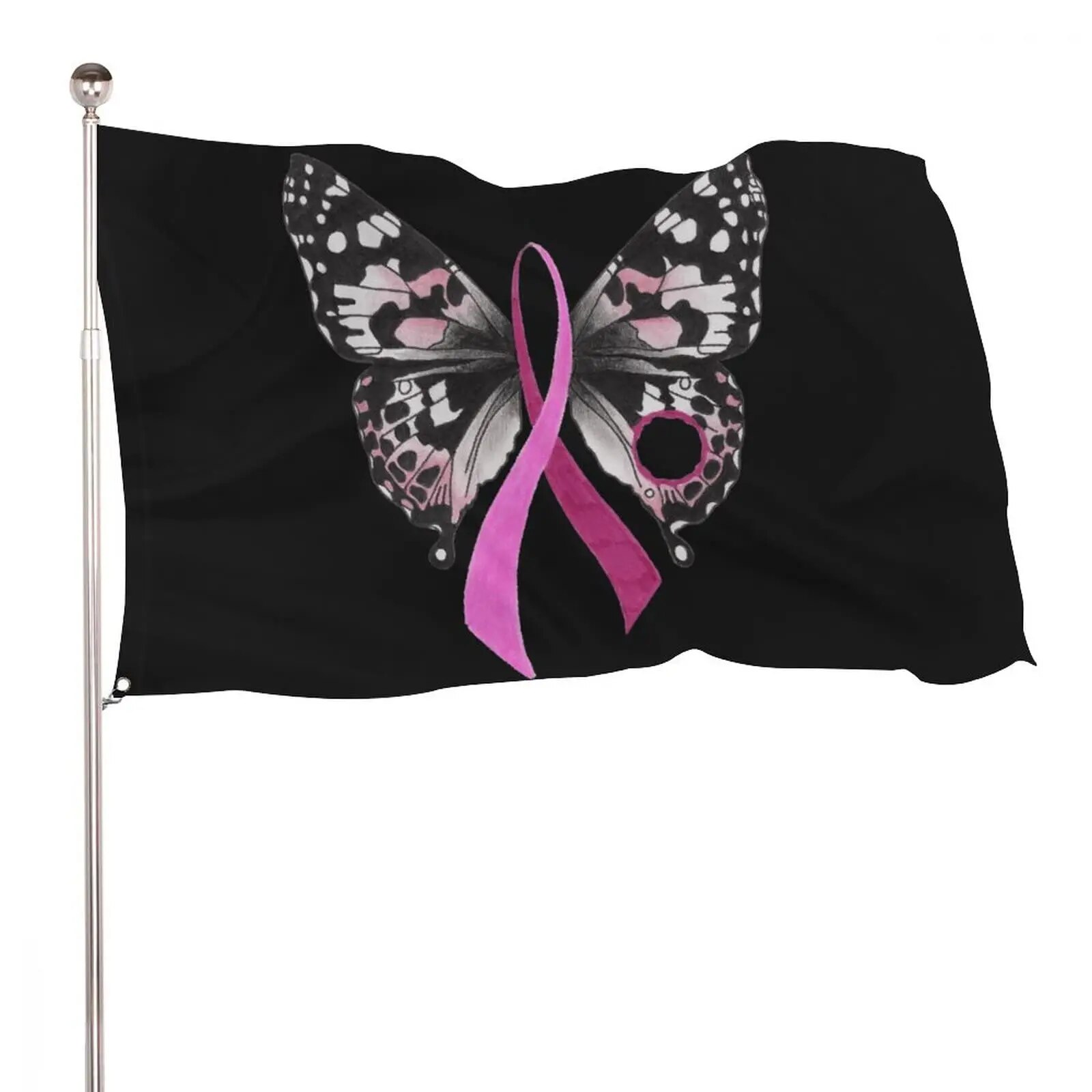 Breast Cancer Butterfly Flag Brass Buttonhole Outdoor Indoor Sports