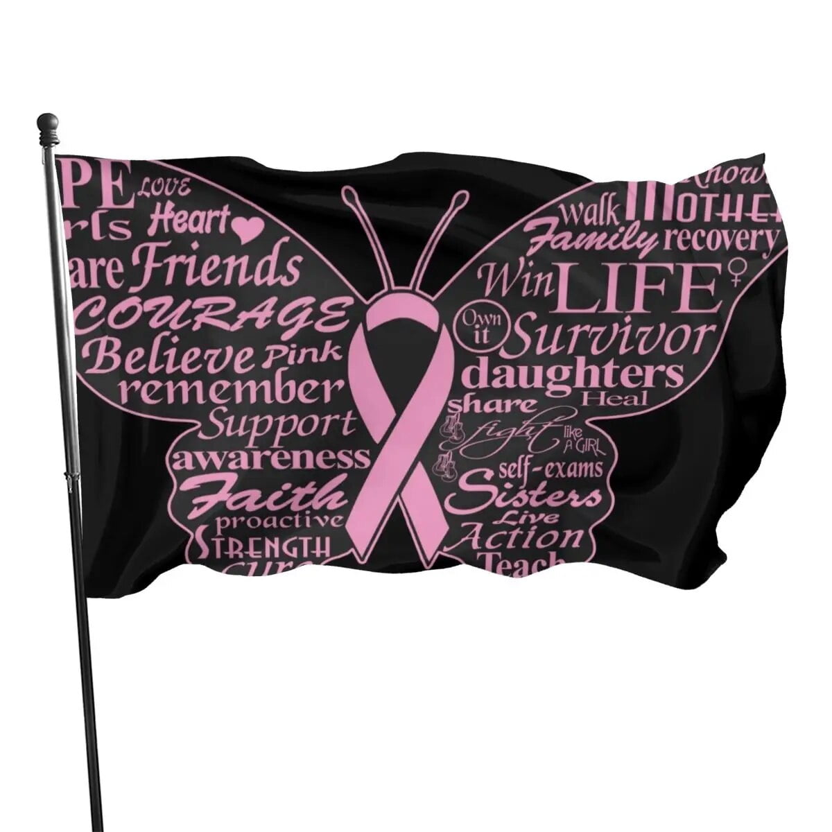 Breast Cancer Butterfly Flag Brass Buttonhole Outdoor Indoor Sports