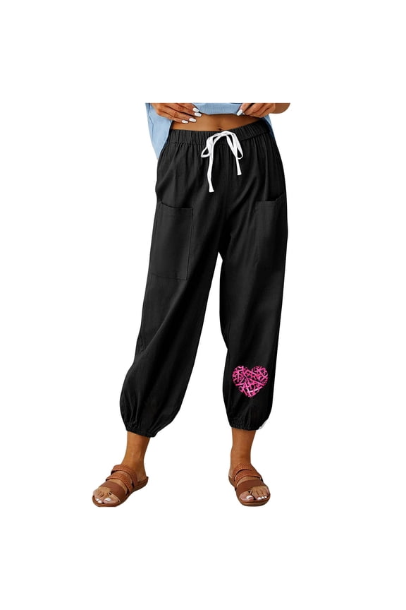 Breast Cancer Capris Pants for Women Breast Cancer Awareness Capri Casual 2026 Summer Fall Wide Leg Capri Trousers