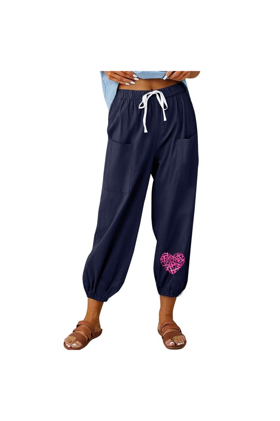 Breast Cancer Capris Pants for Women Breast Cancer Awareness Capri Casual 2026 Summer Fall Wide Leg Capri Trousers