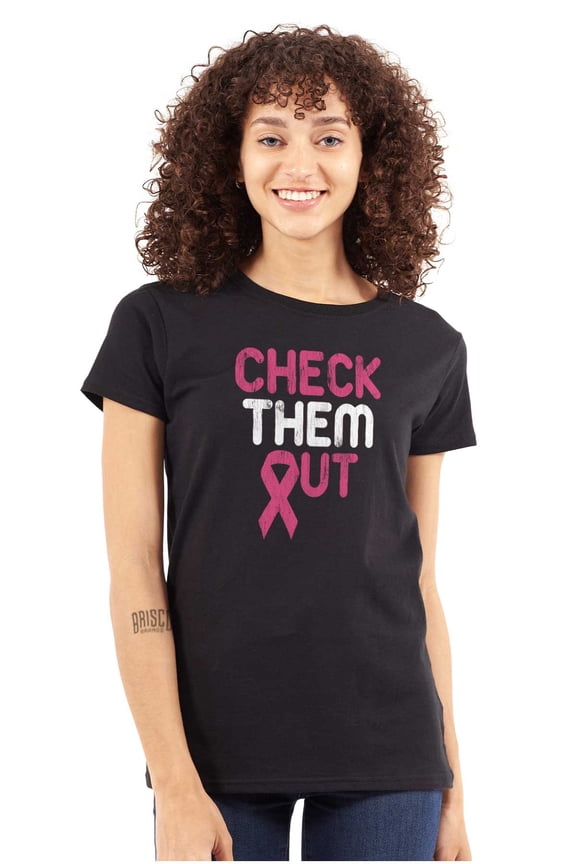 Breast Cancer Check Them Out BCA Womens Slim Fit Graphic Tee Brisco Brands M