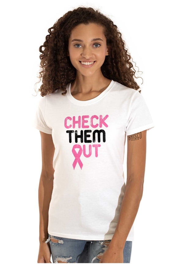 Breast Cancer Check Them Out BCA Womens Slim Fit Graphic Tee Brisco Brands M