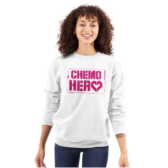 Breast Cancer Chemo Hero BCA Heart Women Plus Size Crewneck Sweatshirt Brisco Brands 2X