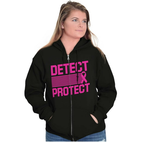 Breast Cancer Detect and Protect Womens Plus Size Graphic Zipper Hoodie Brisco Brands 2X