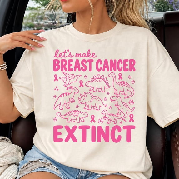 Pink Ribbonns Breast Cancer Dinosaur Shirt, Let's Make Cancer Extinct Shirt, Pink ...